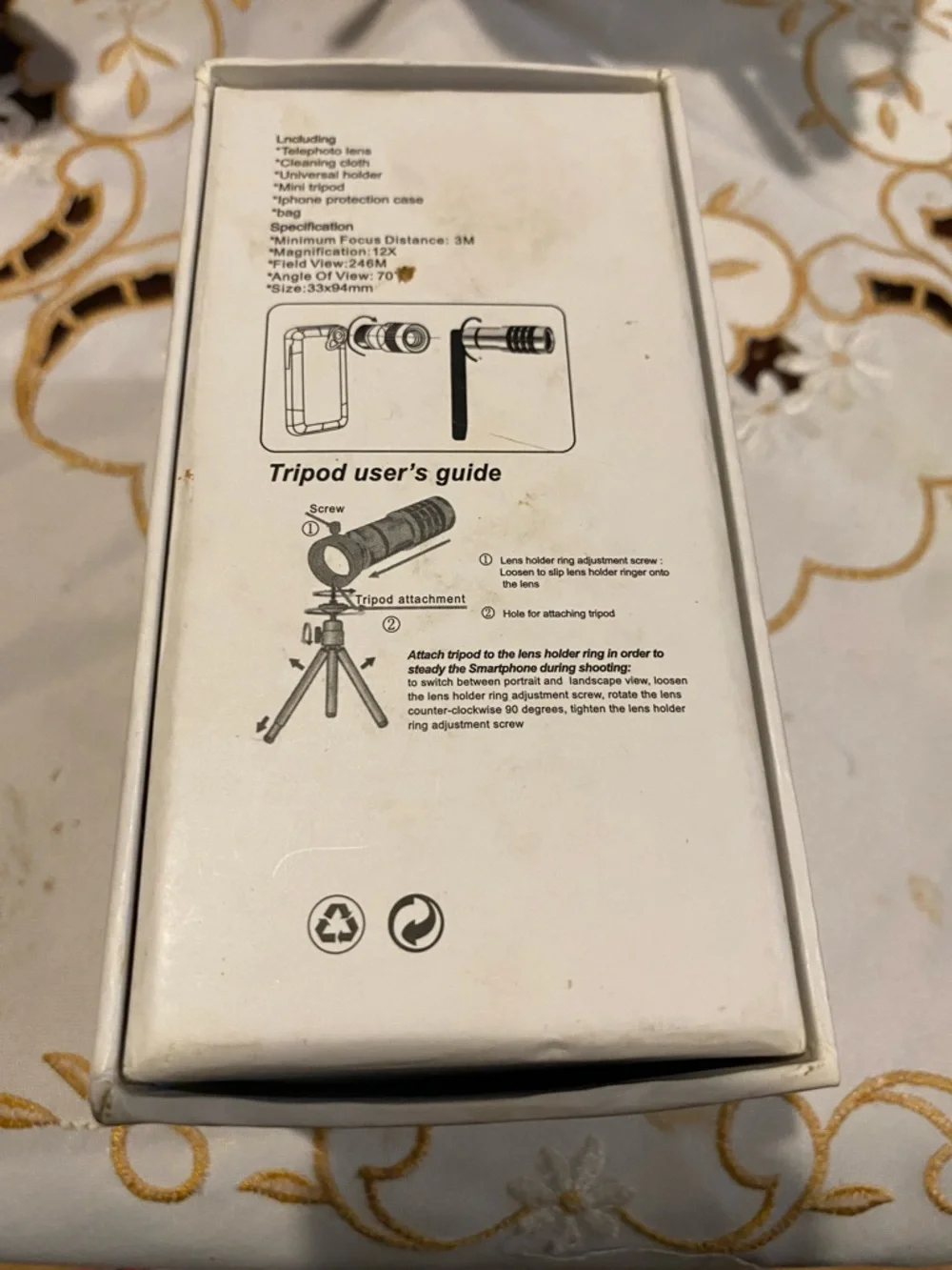 Mobile Telephoto Lens 12x Zoom with Tripod - Silver & Black